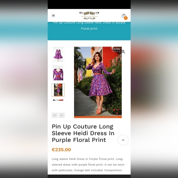 PINUP COUTURE Floral long sleeve midi dress heart neckline and gathered detail - Picture 16 of 16